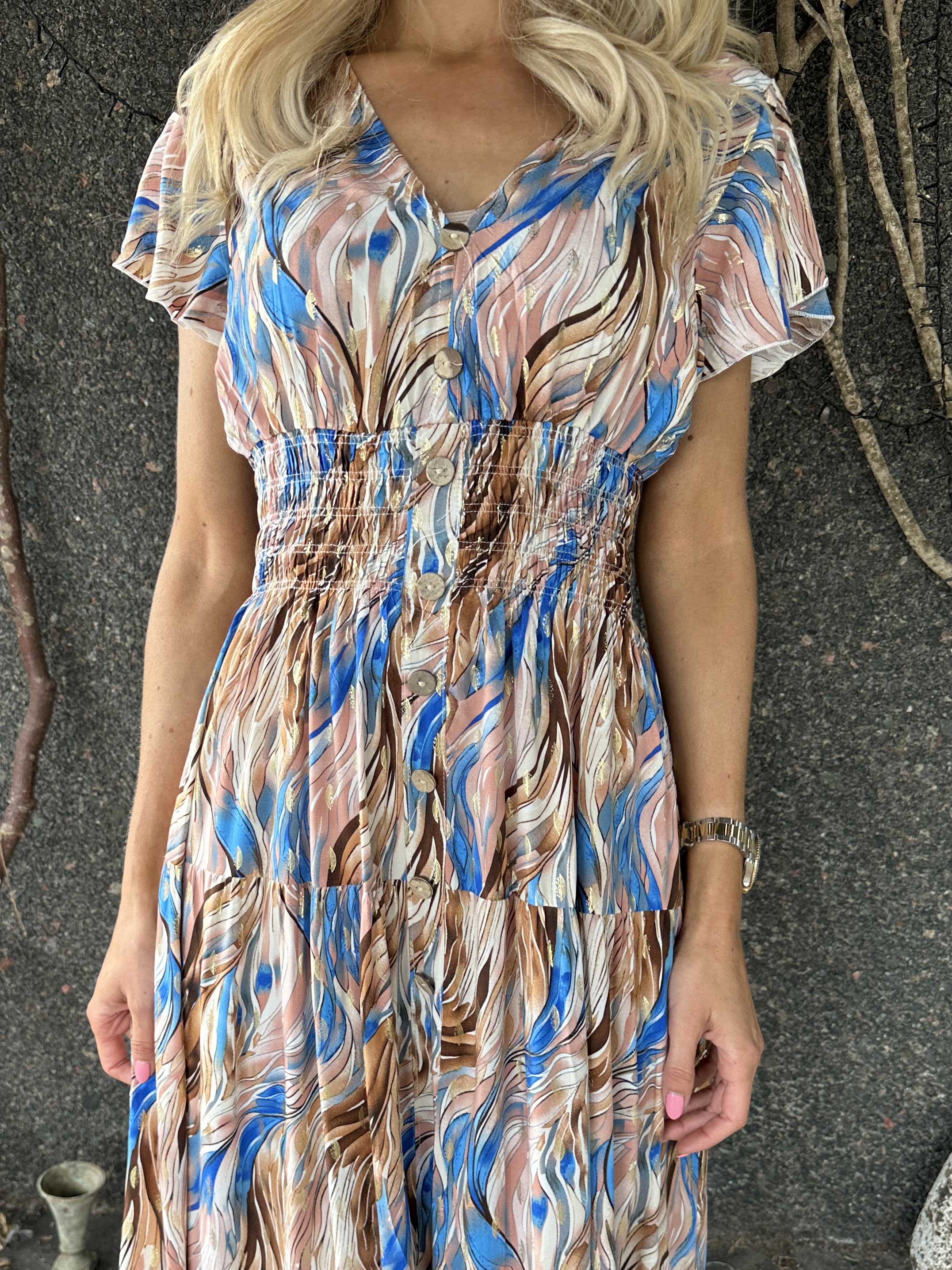 Hinata Pattern - Lang mønstret kjole i viskose med smock